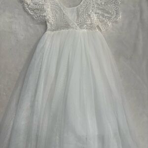 Elegant White Lace Kids Formal Dress